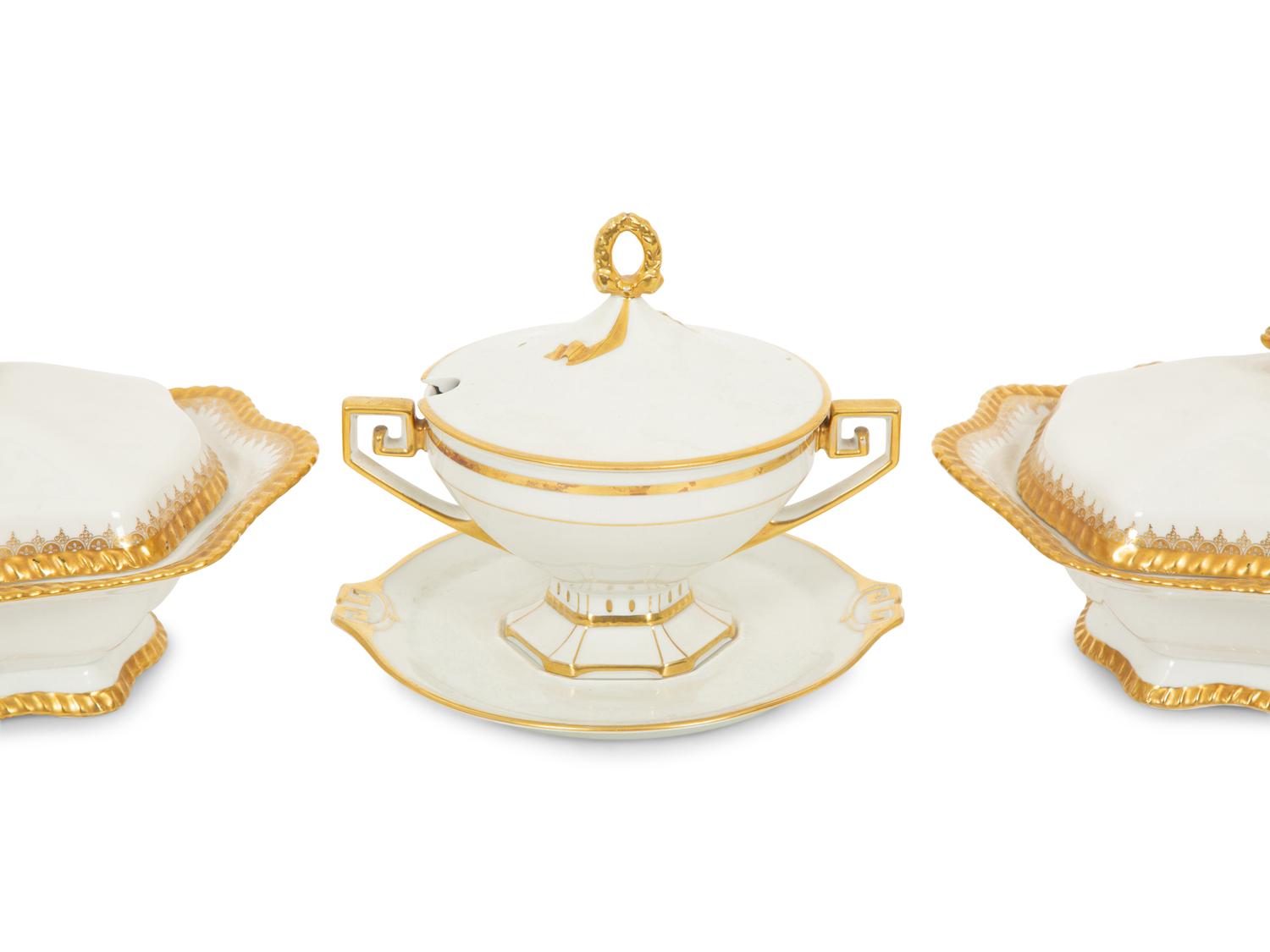 A Group of Five Continenal Gilt Porcelain Wares