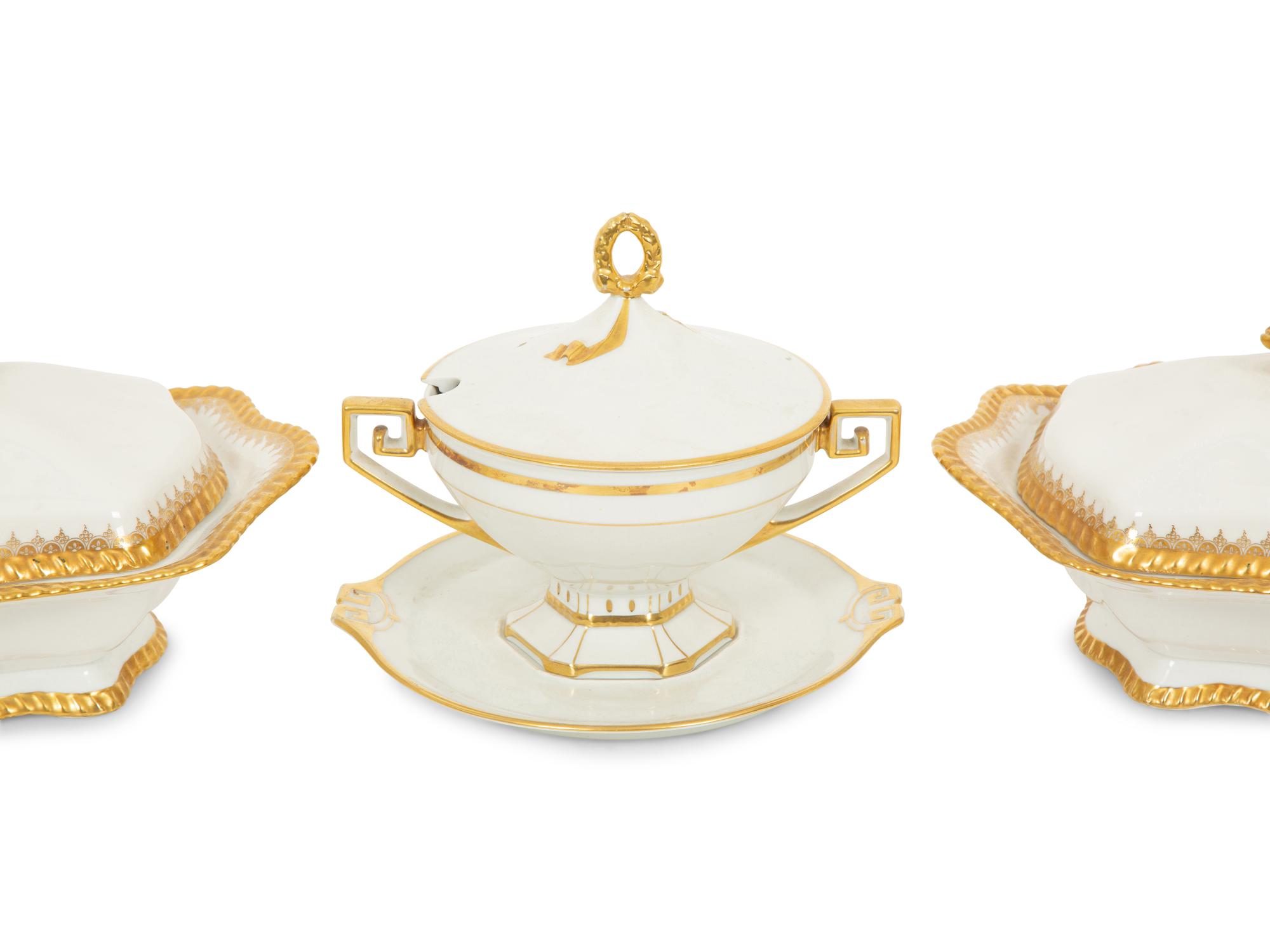 A Group of Five Continenal Gilt Porcelain Wares