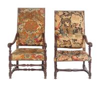 Two William and Mary Walnut Armchairs with Tapestry Upholstery