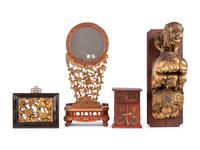 Four Chinese Gilt and Red Painted Articles