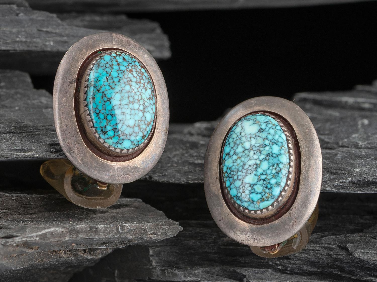 Southwestern-style Sterling Silver and Lone Mountain Turquoise Clip Earrings