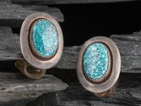 Southwestern-style Sterling Silver and Lone Mountain Turquoise Clip Earrings