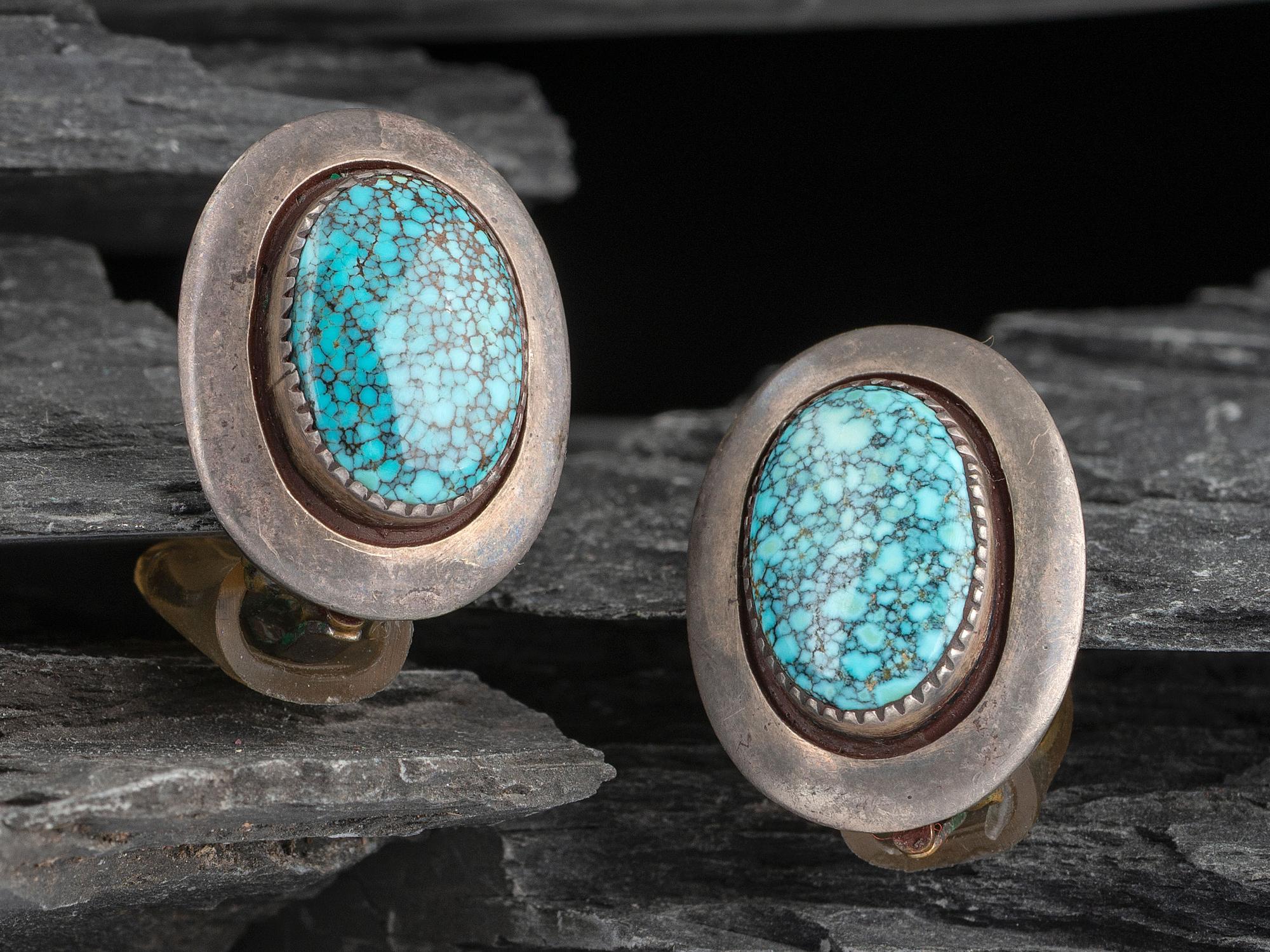 Southwestern-style Sterling Silver and Lone Mountain Turquoise Clip Earrings
