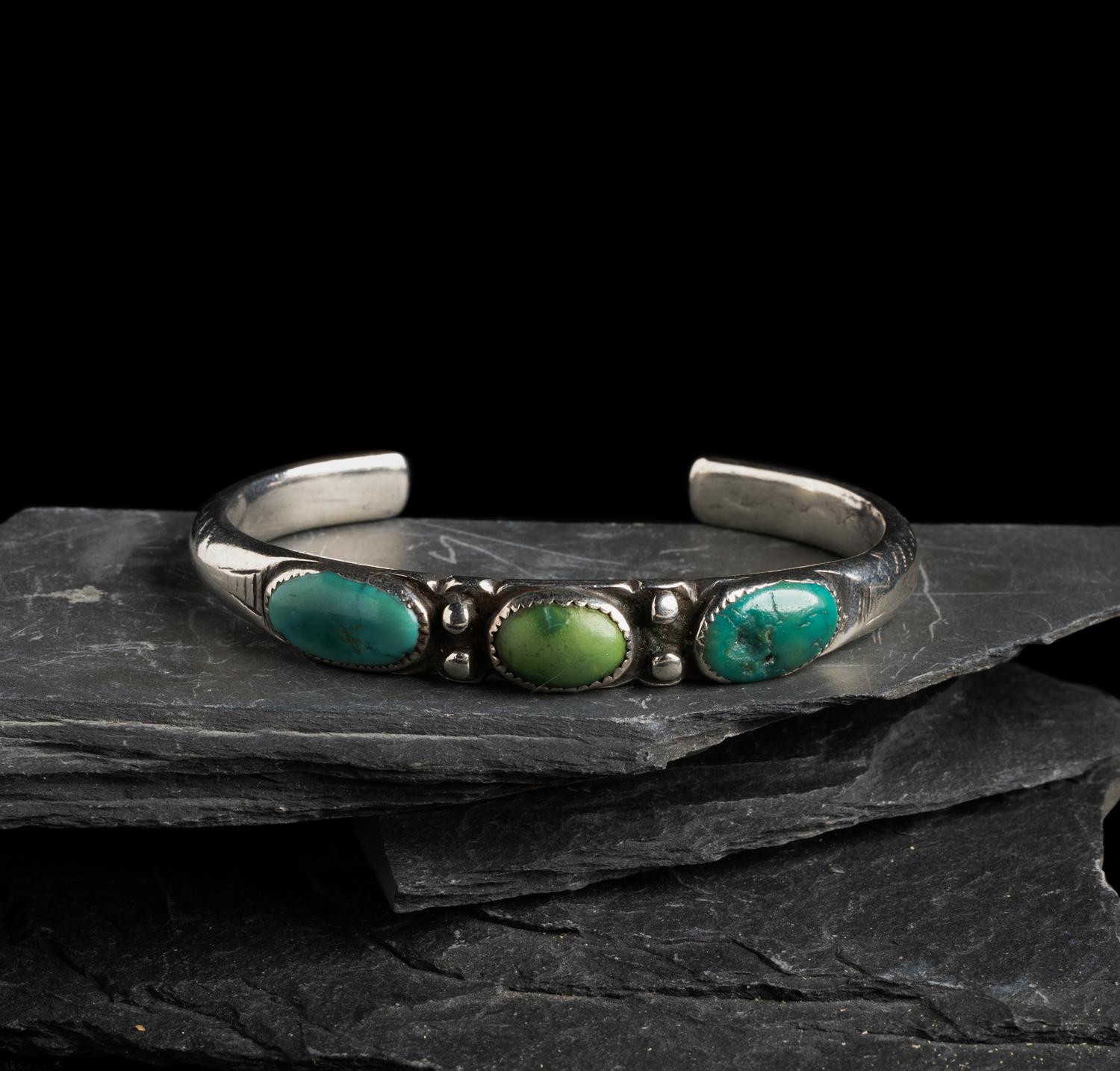 Navajo Chiseled Ingot and Turquoise Cuff Bracelet