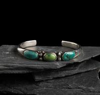 Navajo Chiseled Ingot and Turquoise Cuff Bracelet