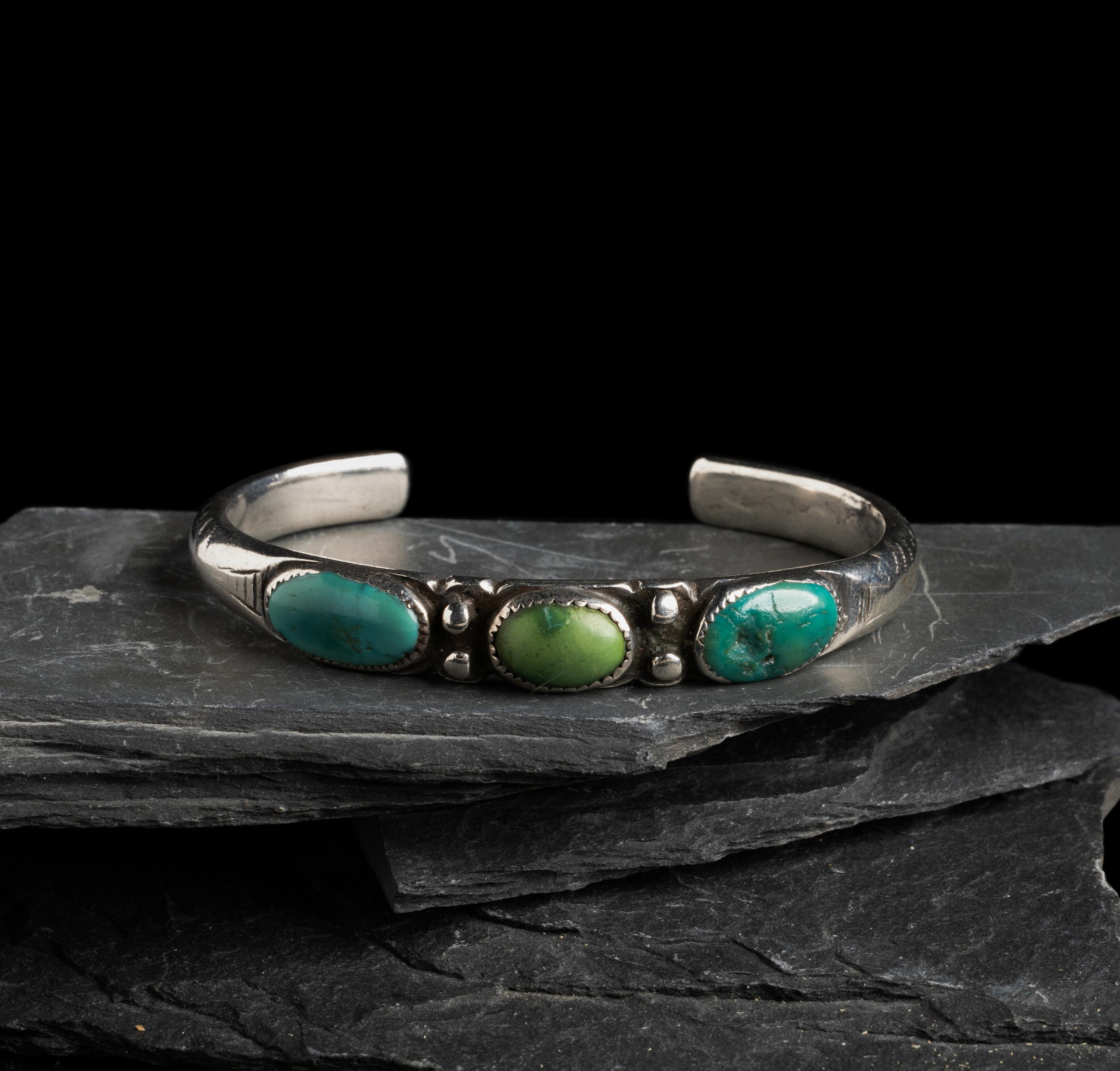 Navajo Chiseled Ingot and Turquoise Cuff Bracelet