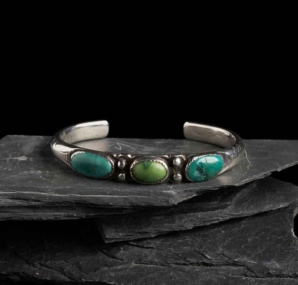 Navajo Chiseled Ingot and Turquoise Cuff Bracelet
