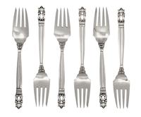 A Set of Six Danish Silver Salad Forks, Georg Jensen, Copenhagen, 1945-77, Acorn Pattern.