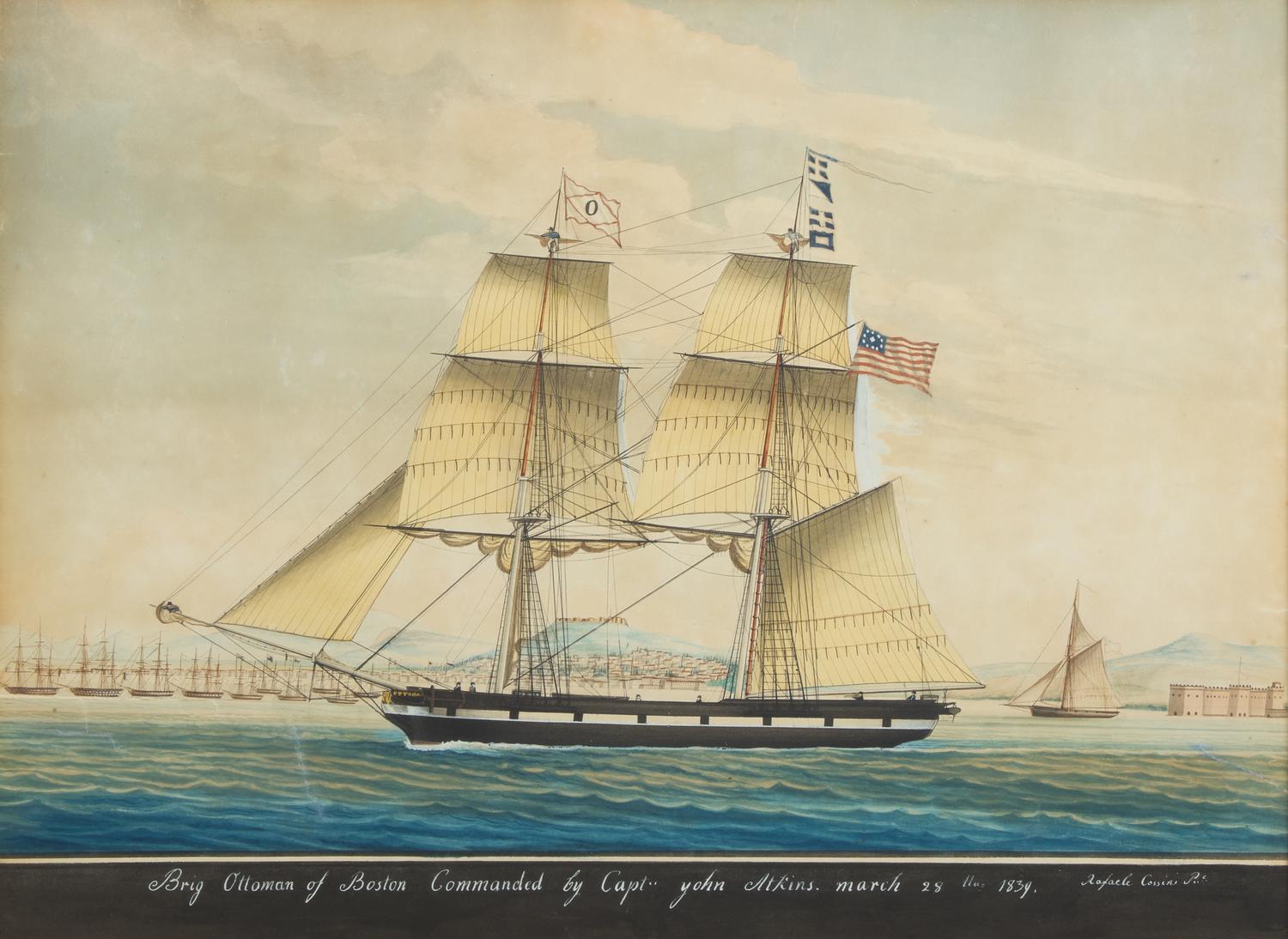 Rafaele Corsini (Italian, active 1830-1880), The Brig "Ottoman" of Boston in the Bay of Naples