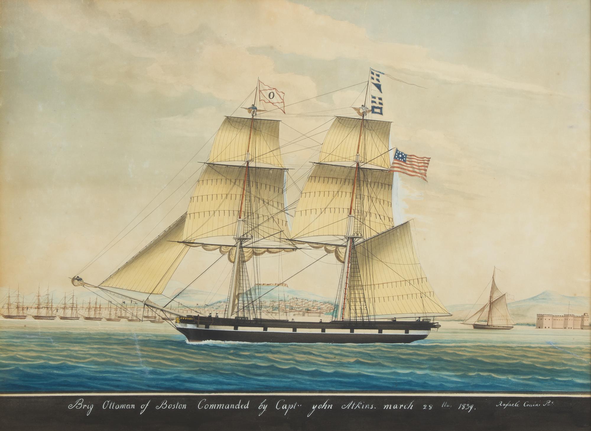 Rafaele Corsini (Italian, active 1830-1880), The Brig "Ottoman" of Boston in the Bay of Naples