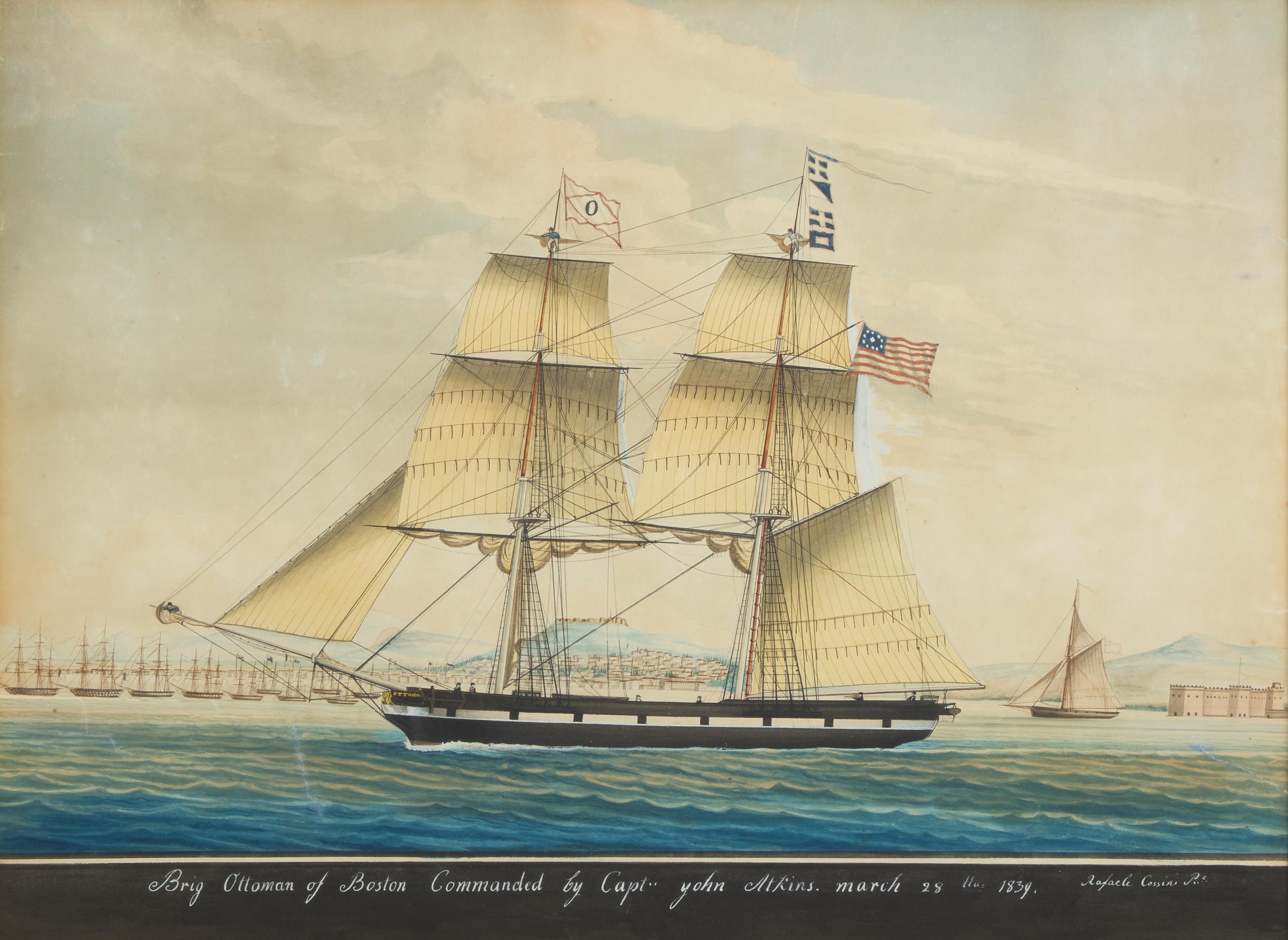 Rafaele Corsini (Italian, active 1830-1880), The Brig "Ottoman" of Boston in the Bay of Naples
