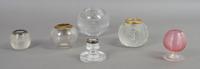 A Collection of Six Glass Match Strikes, Height of tallest 3 1/2 inches.