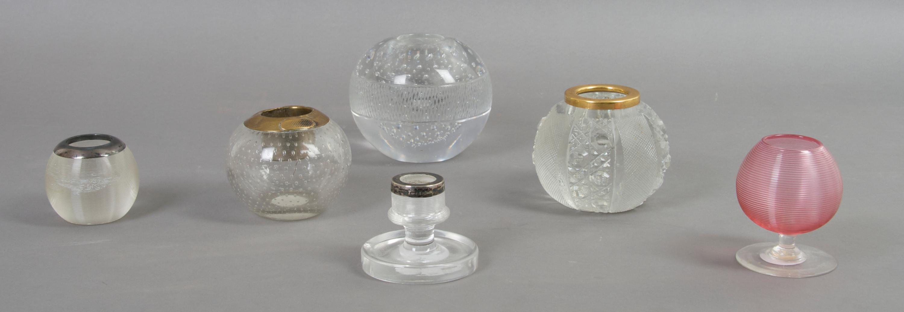 A Collection of Six Glass Match Strikes, Height of tallest 3 1/2 inches.