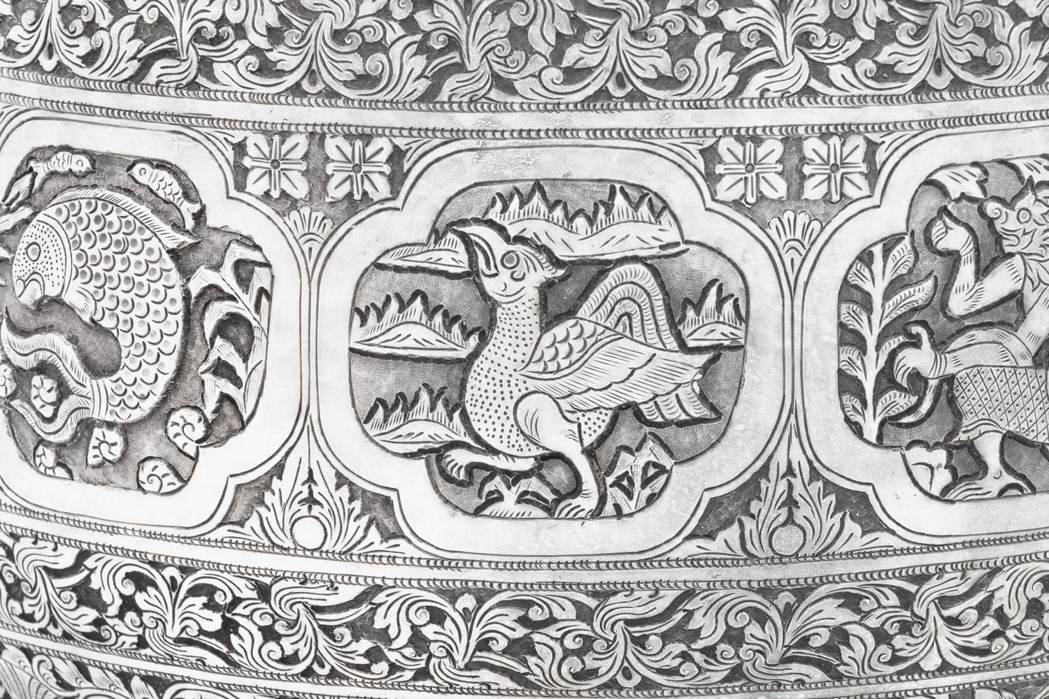 A Large Burmese Silver Bowl