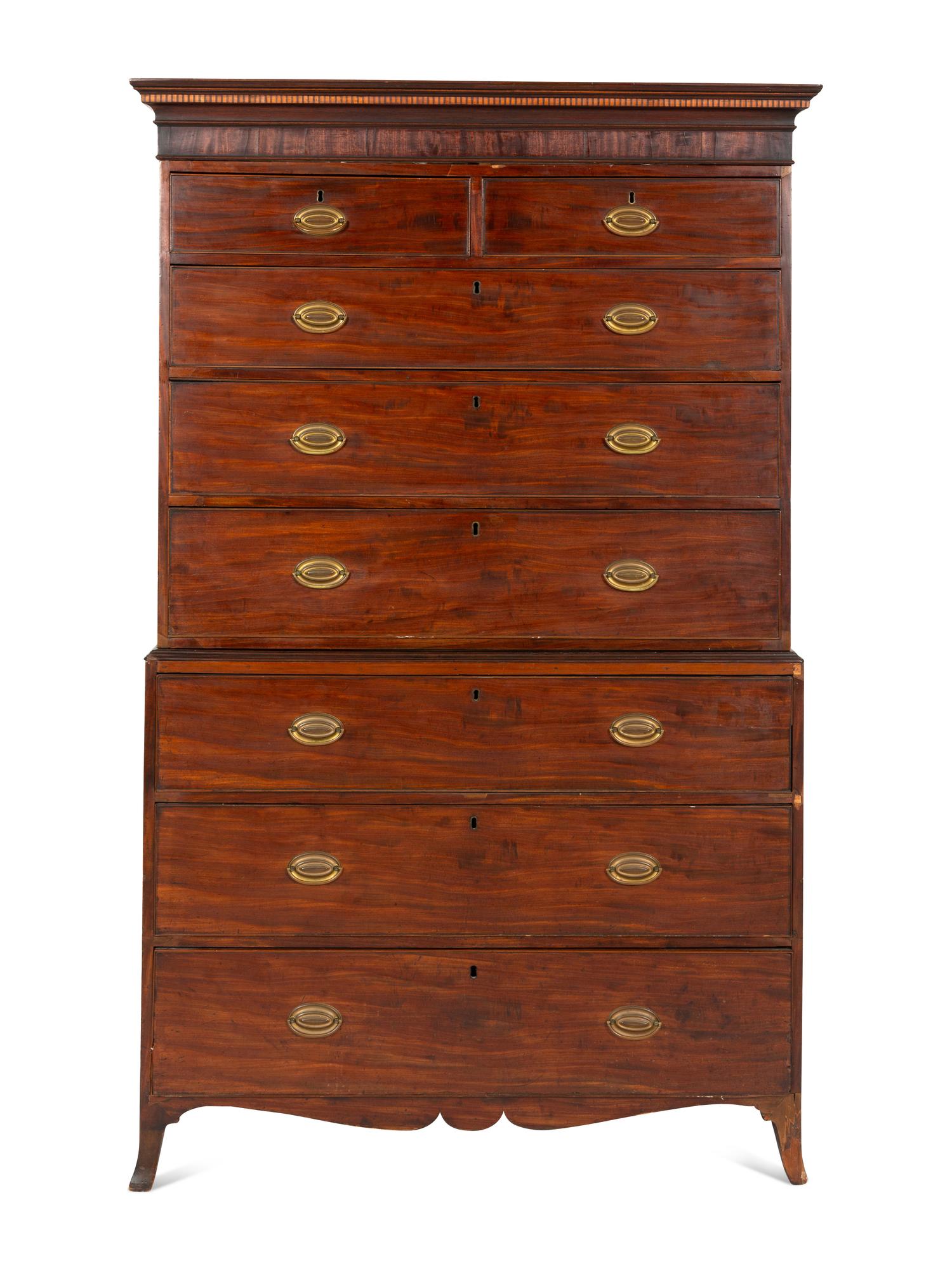A George III Mahogany and Boxwood Inlaid Chest-On-Chest