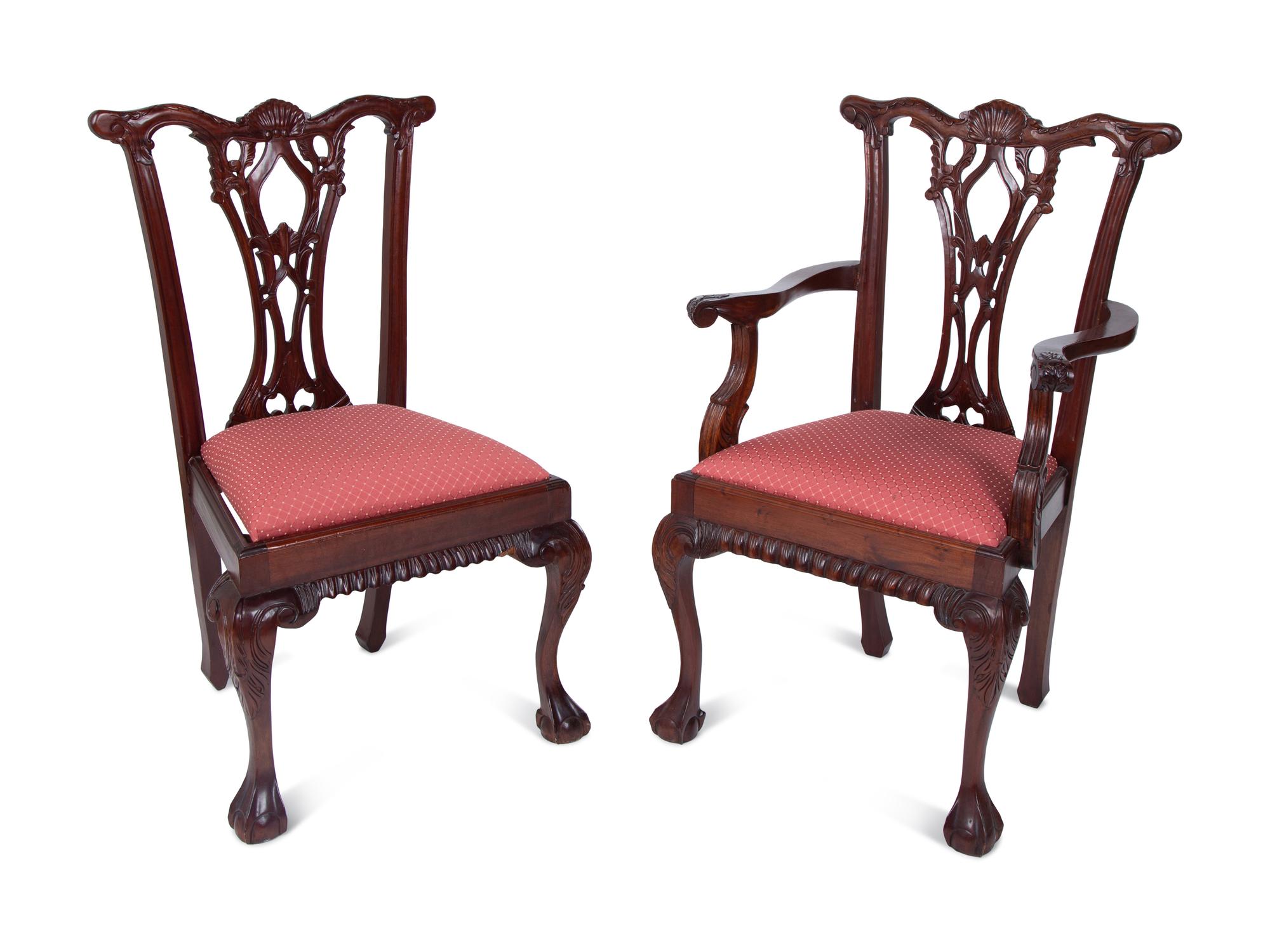 A Set of Eight Chippendale Style Mahogany Dining Chairs — 20TH CENTURY