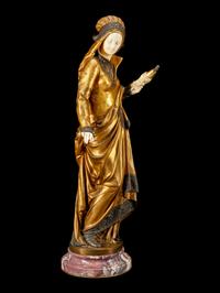 A Silvered and Patinated Bronze Figure of a Woman