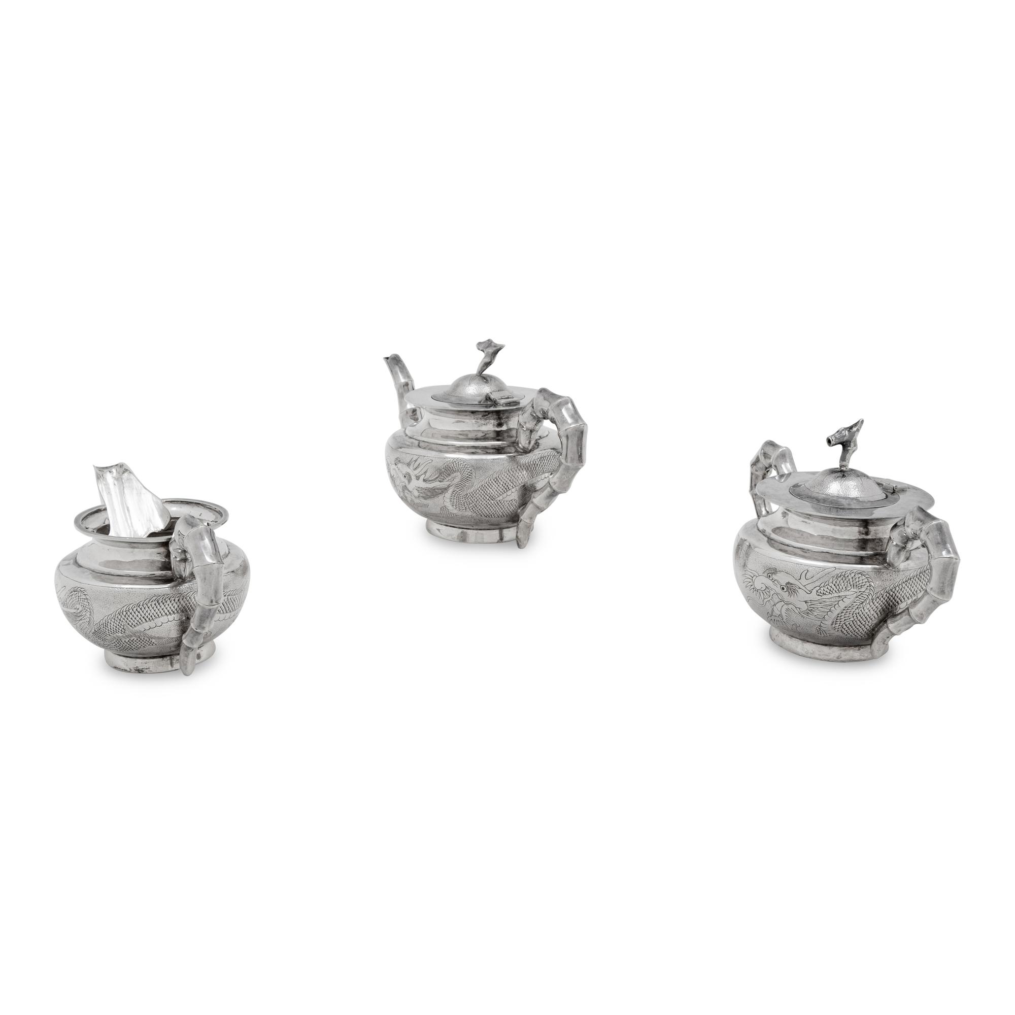 A Chinese Silver Three-Piece Tea Service