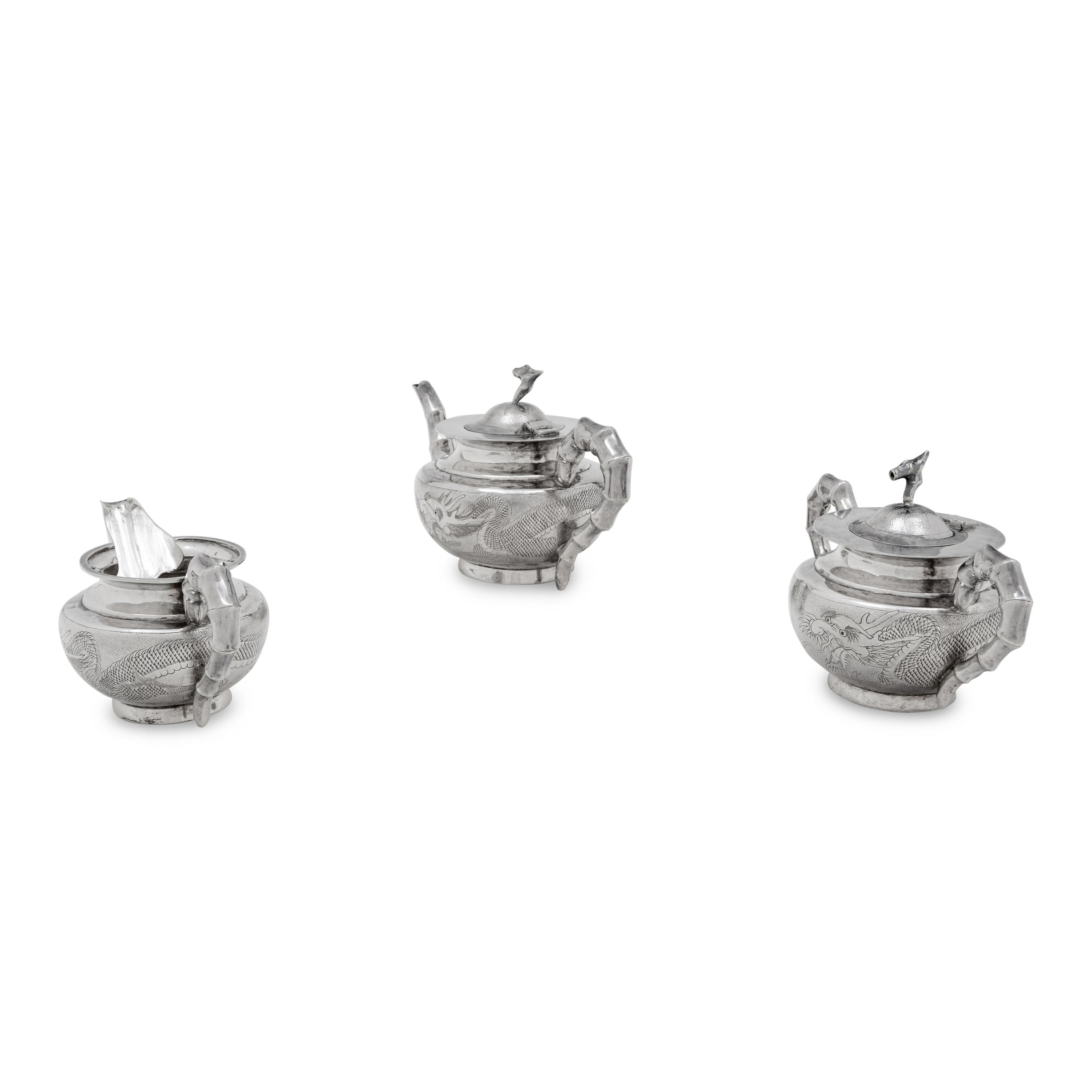 A Chinese Silver Three-Piece Tea Service