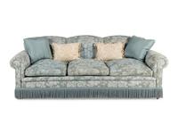 A Damask Upholstered Sofa with Buillon Fringe