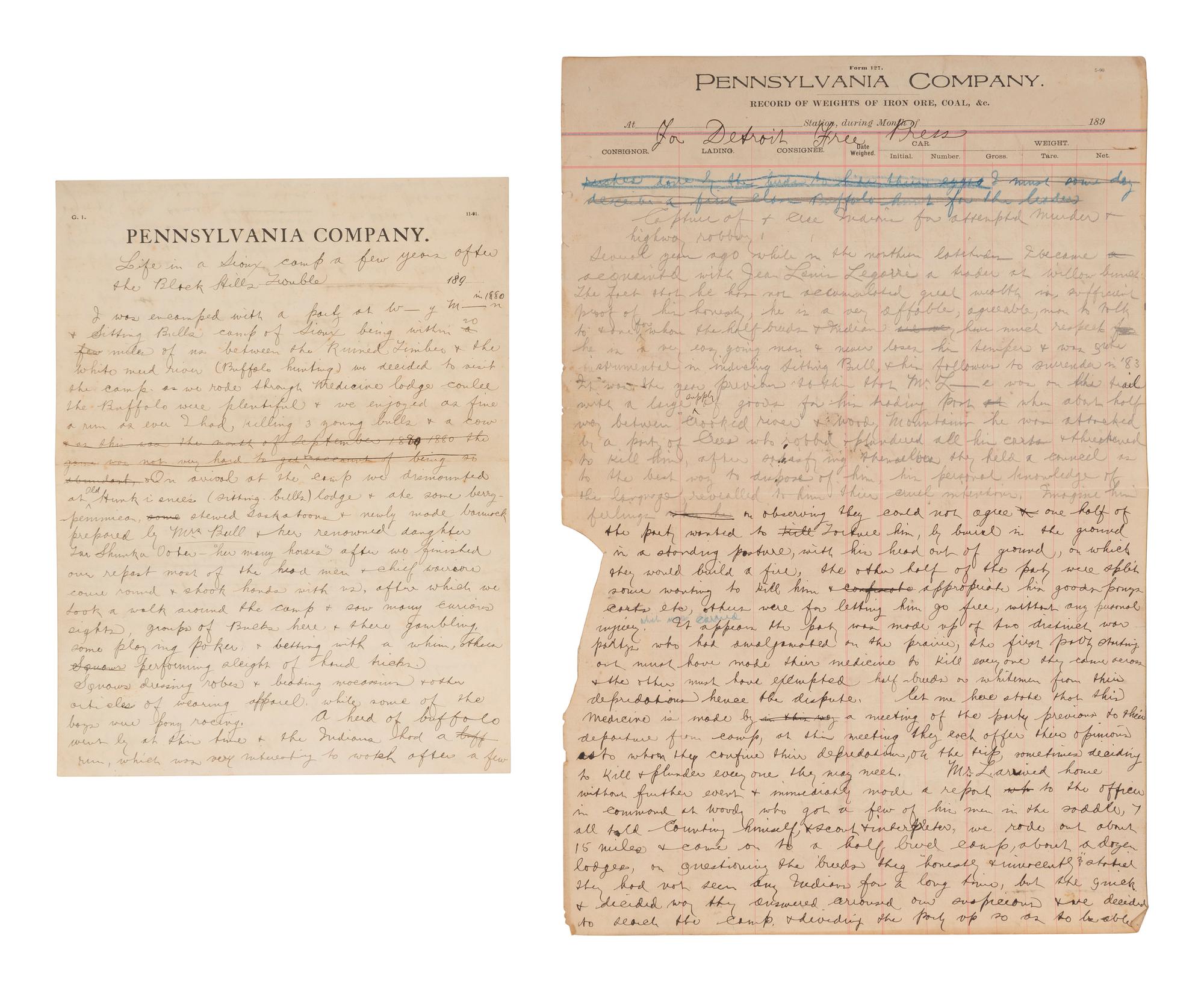 [WESTERN AMERICANA]. Archive of US Army Indian Scout and interpreter, William E. Archbold LeQuesne (1858-1915), featuring retrospective accounts of Sitting Bull and the Plains Indians Wars.