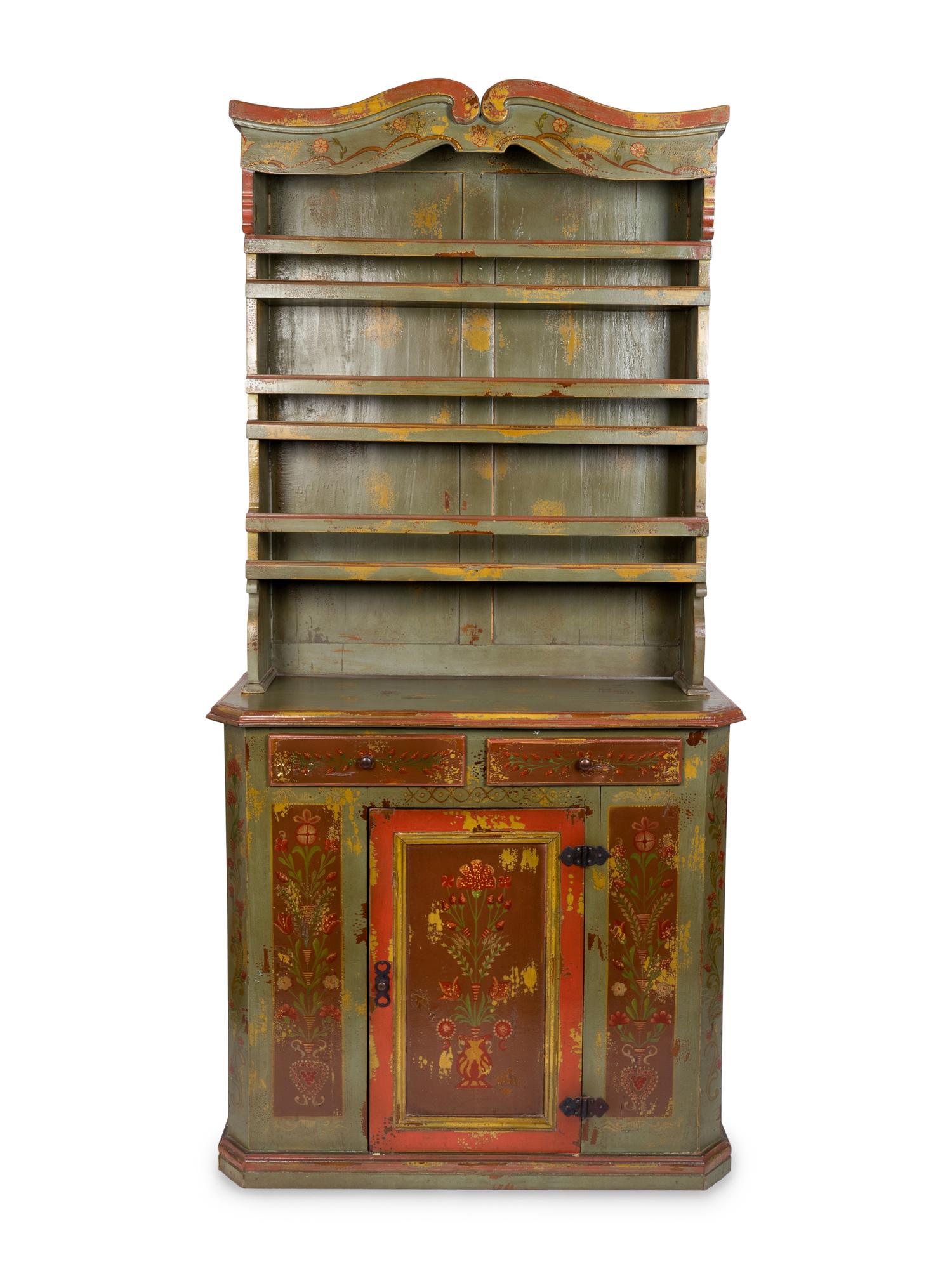 A Scandanavian Polychromed Step-Back Hutch — 19TH CENTURY