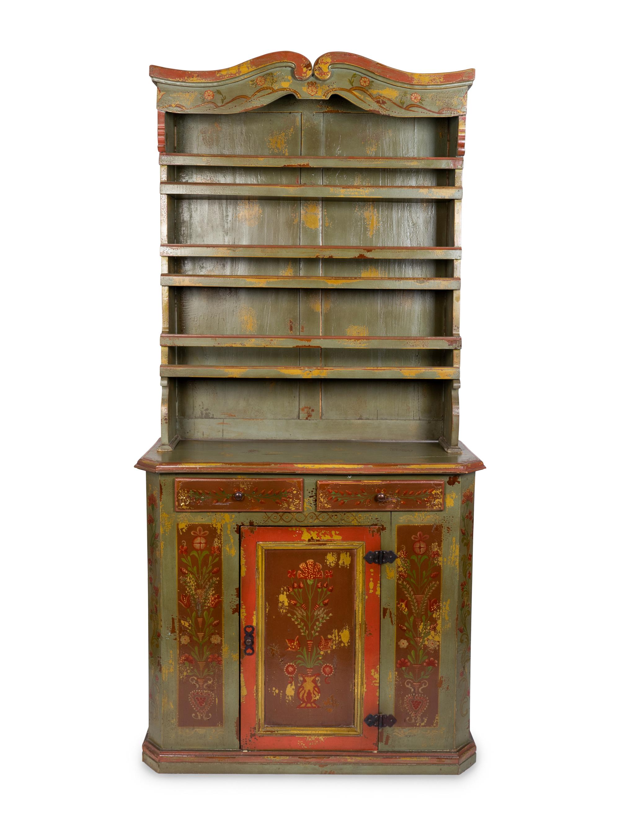 A Scandanavian Polychromed Step-Back Hutch — 19TH CENTURY