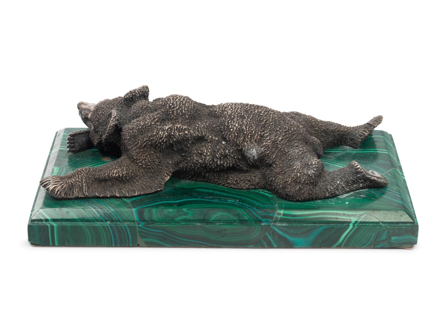 A Russian Silver and Malachite Bear Figure
