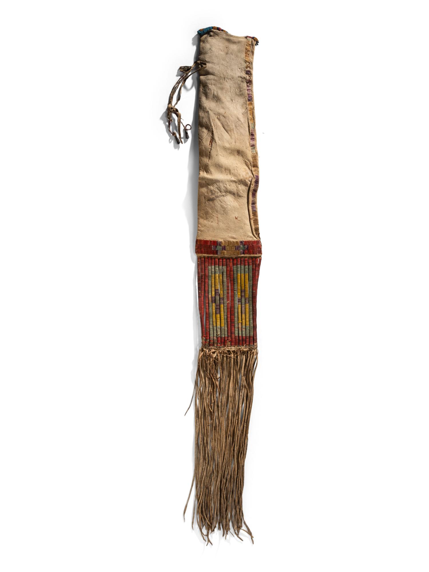Early Sioux Quilled Buffalo Hide Tobacco Bag