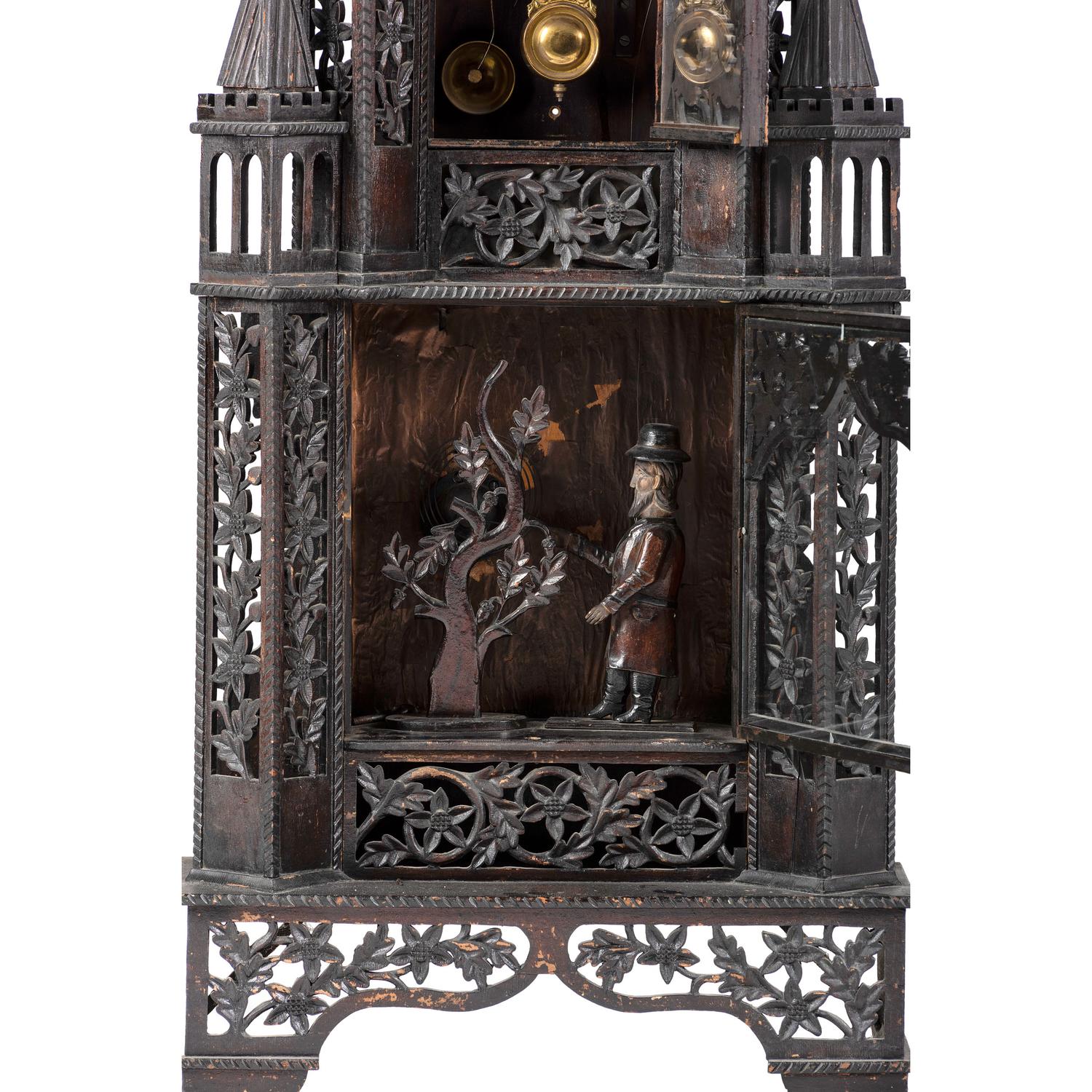 A Large Fretwork Folk Art Steeple Clock