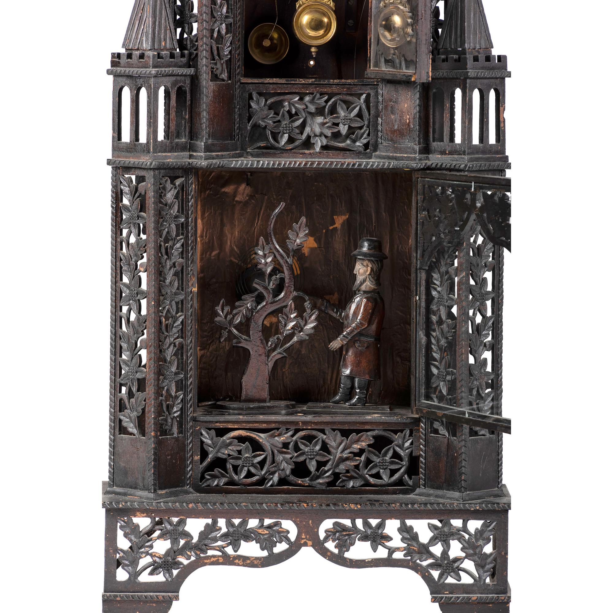 A Large Fretwork Folk Art Steeple Clock