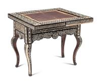 A Levantine Marquetry and Mother-of-Pearl Inlaid Flip-Top Swivel-Action Game Table