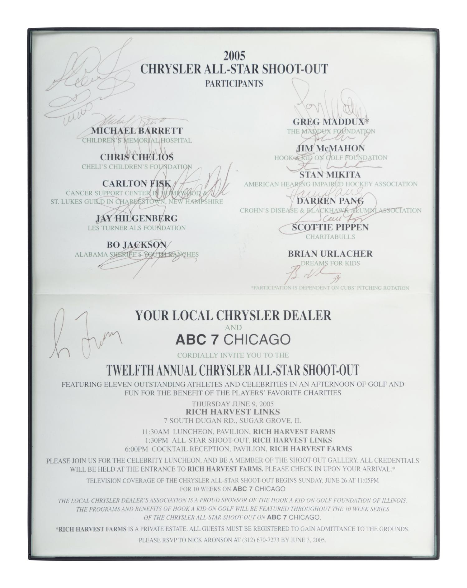A 2005 Chrysler All-Star Shoot-Out Multi Signed Autograph Program Sheet Featuring Multiple Chicago Sports Legends Including Scottie Pippen, Greg Maddux and Bo Jackson,