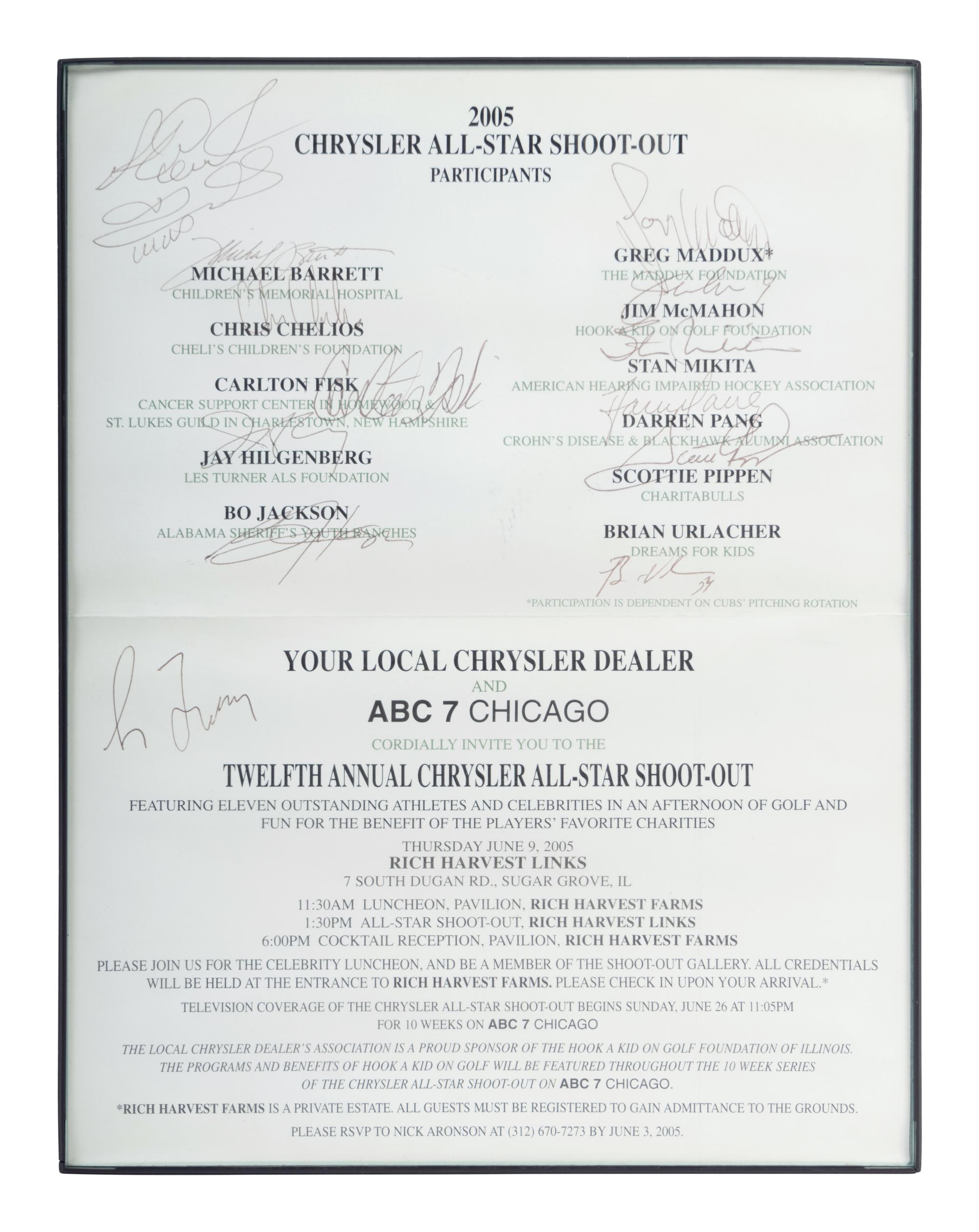 A 2005 Chrysler All-Star Shoot-Out Multi Signed Autograph Program Sheet Featuring Multiple Chicago Sports Legends Including Scottie Pippen, Greg Maddux and Bo Jackson,