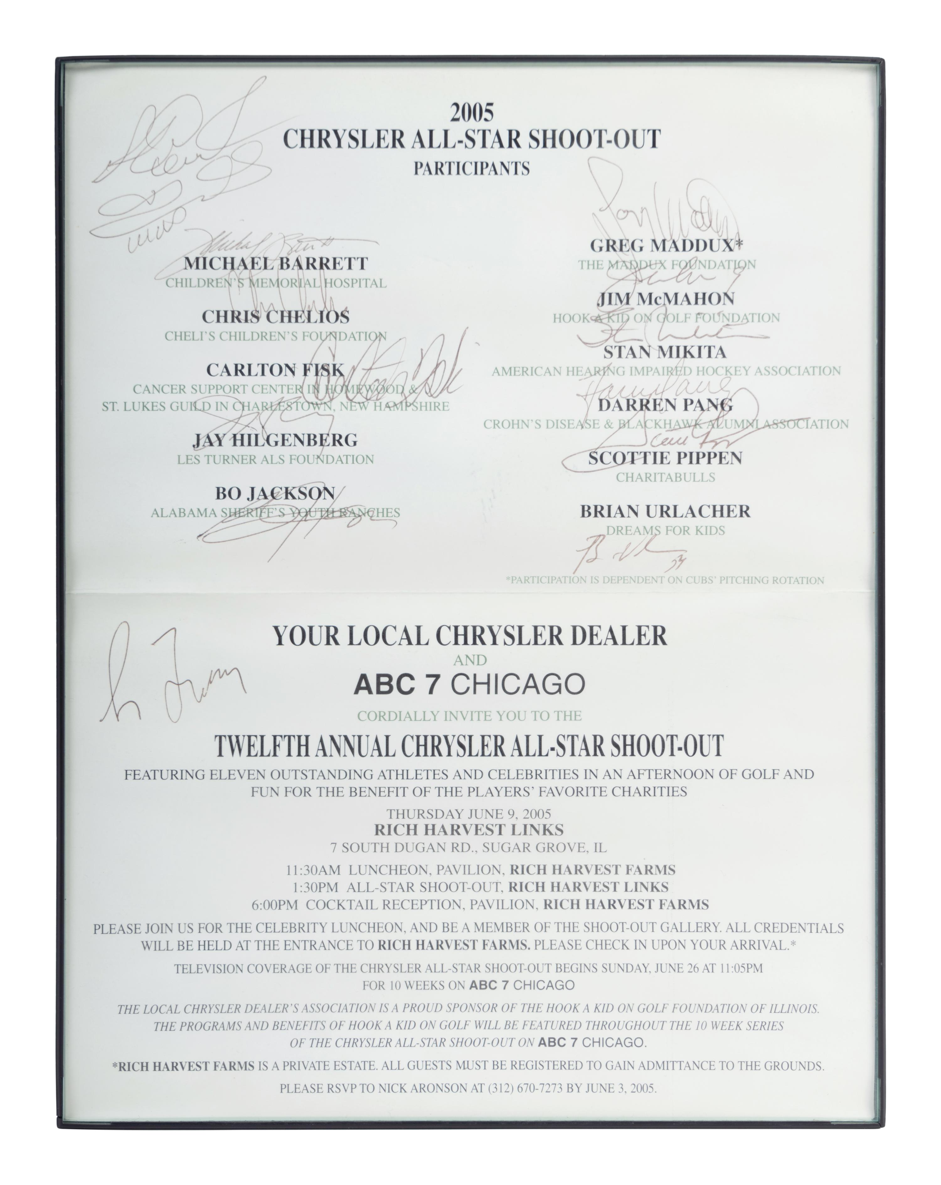 A 2005 Chrysler All-Star Shoot-Out Multi Signed Autograph Program Sheet Featuring Multiple Chicago Sports Legends Including Scottie Pippen, Greg Maddux and Bo Jackson,