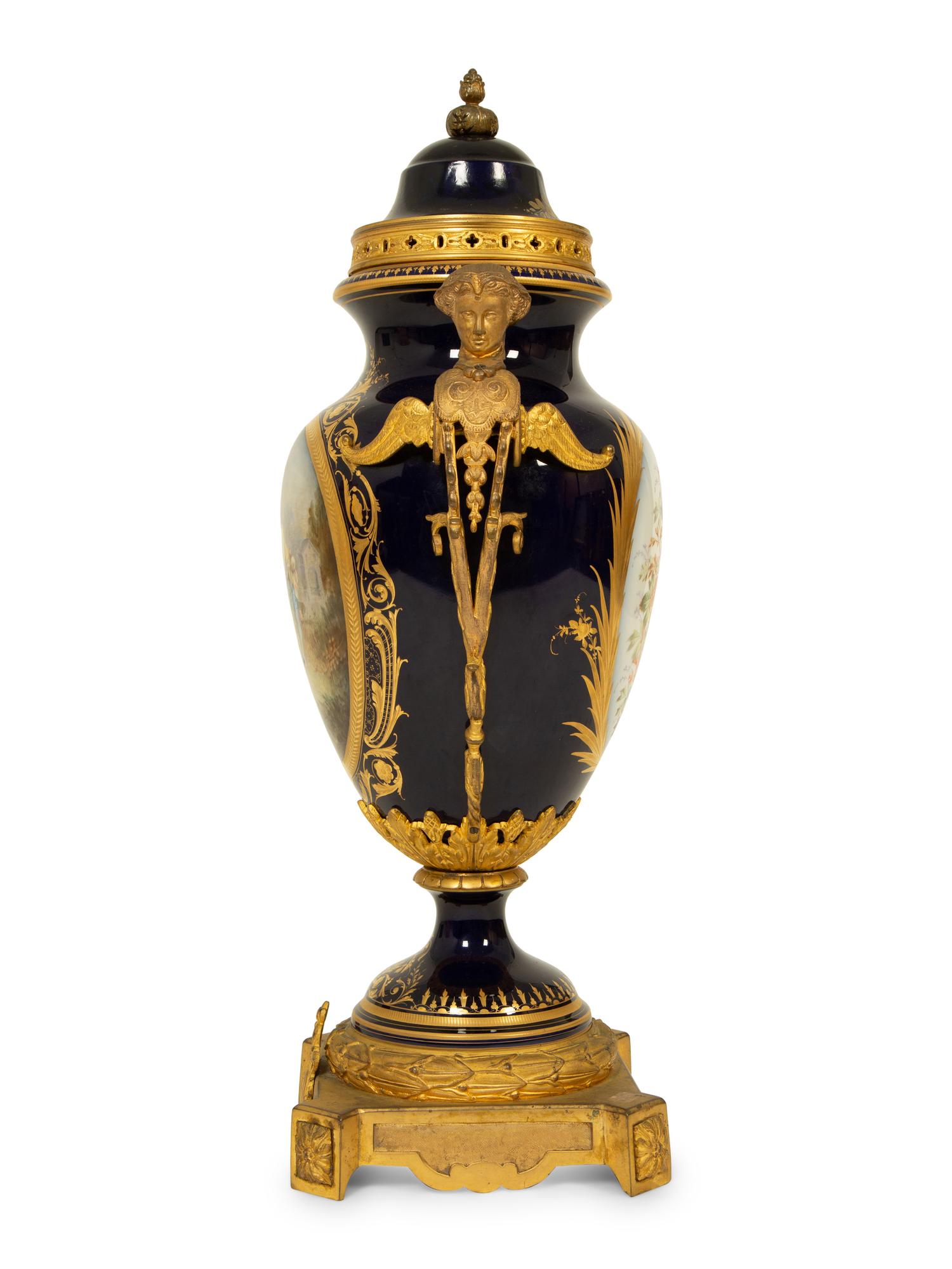 A Sevres Style Porcelain Gilt Bronze Mounted Covered Urn