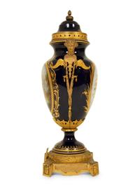 A Sevres Style Porcelain Gilt Bronze Mounted Covered Urn