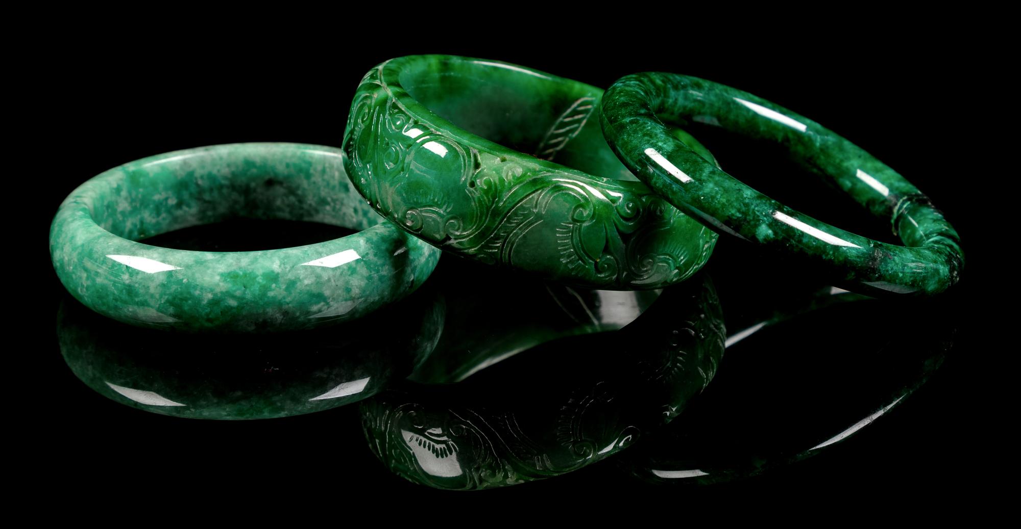 Three Chinese Green Jade and Jadeite Bangles