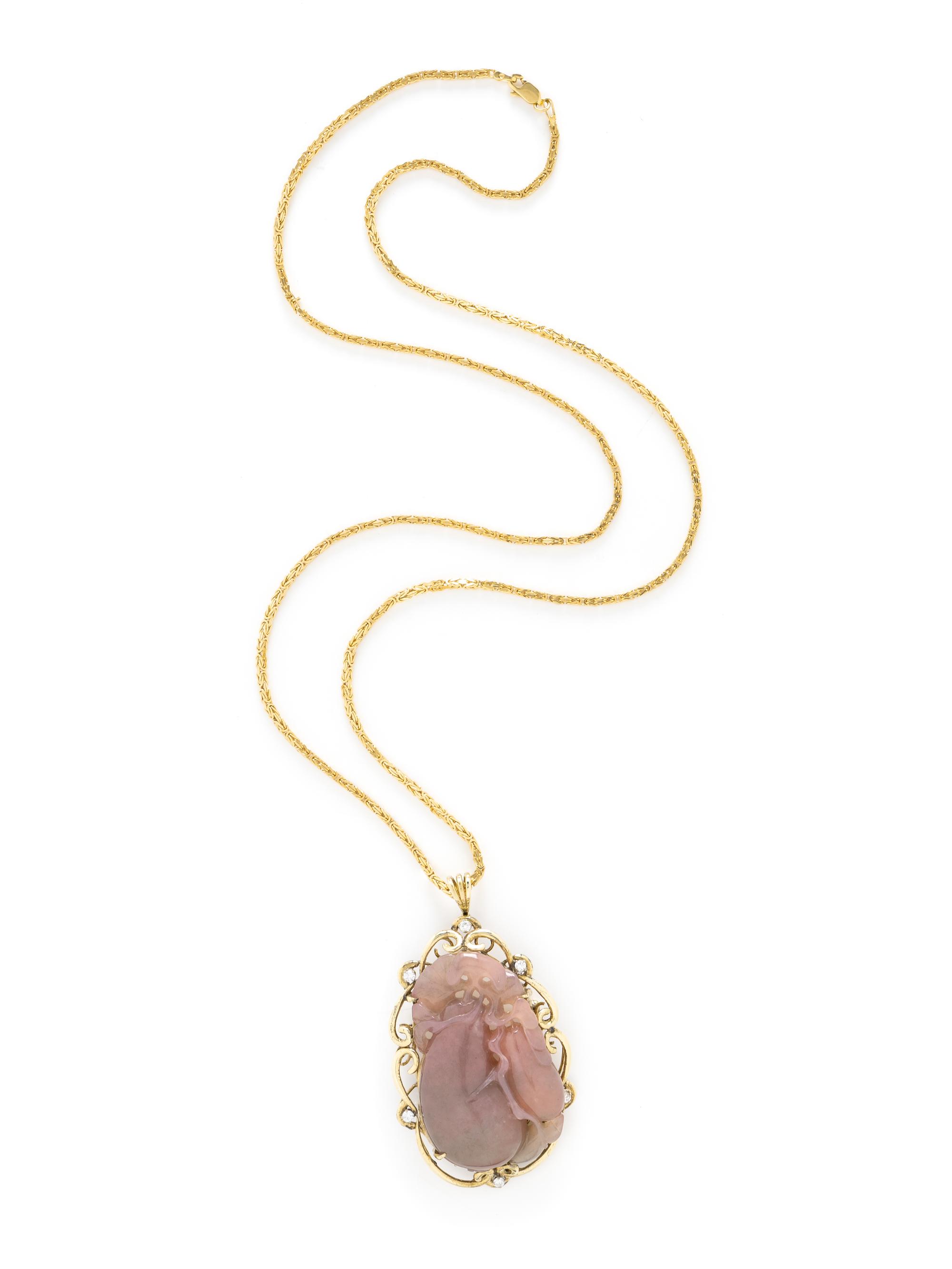 PINK JADE PENDANT AND CHAIN