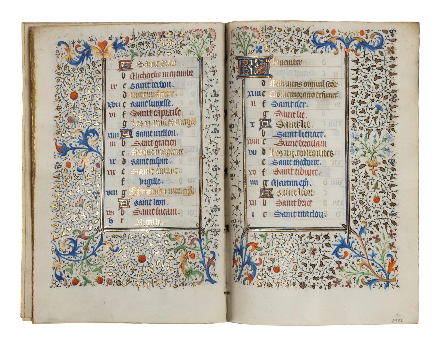 CIRCLE OF THE MASTER OF JEAN ROLIN II (active Paris, c. 1445–1465) A single quire of twelve leaves from a Book of Hours, calendar, in French, illuminated manuscript on parchment [France, Paris, c. 1450]