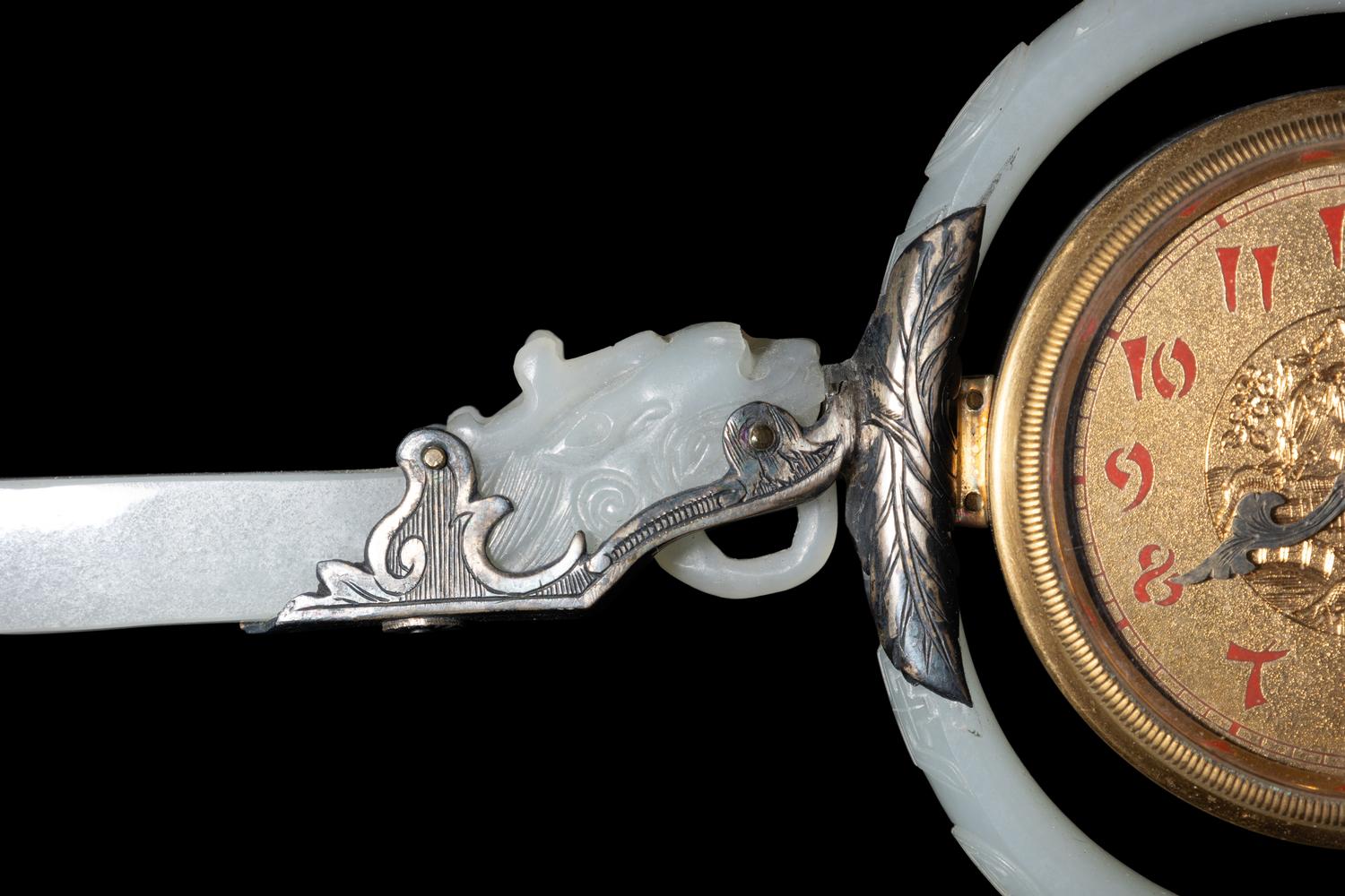 An Edward I. Farmer White Jade and Silver Mounted Chinoiserie Desk Clock, Circa 1930 Edward I. Farmer約1930年製中國風白玉童子座鐘