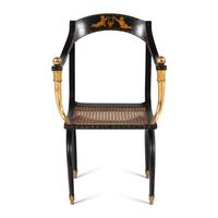 A Consulat Painted, Parcel Gilt and Ebonized Fauteuil