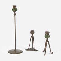 Tiffany Studios (American, active 1878-1932) Group of Three Bronze Candlesticks, New York, circa 1900-1905