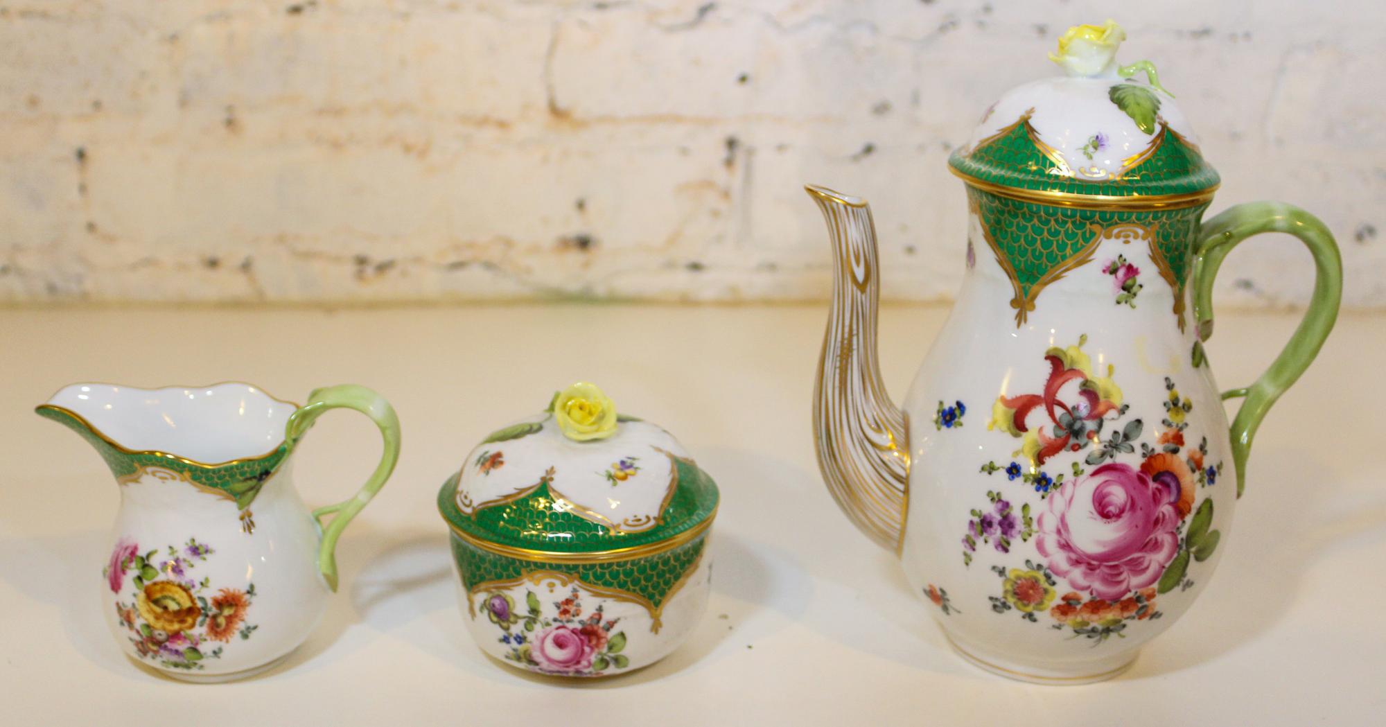 A Herend Three Piece Tea Set. Height of tallest 8 3/4 inches.