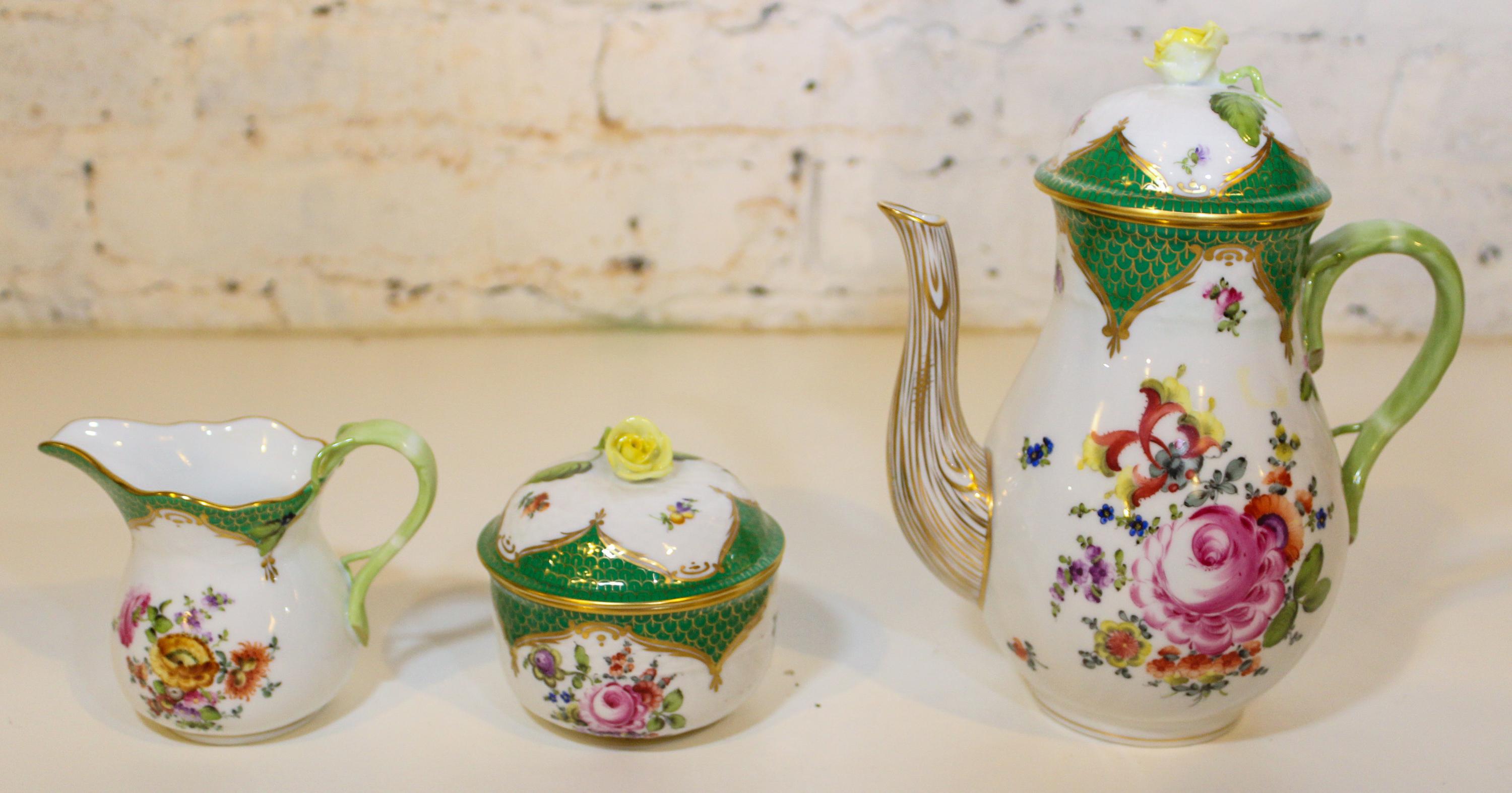 A Herend Three Piece Tea Set. Height of tallest 8 3/4 inches.