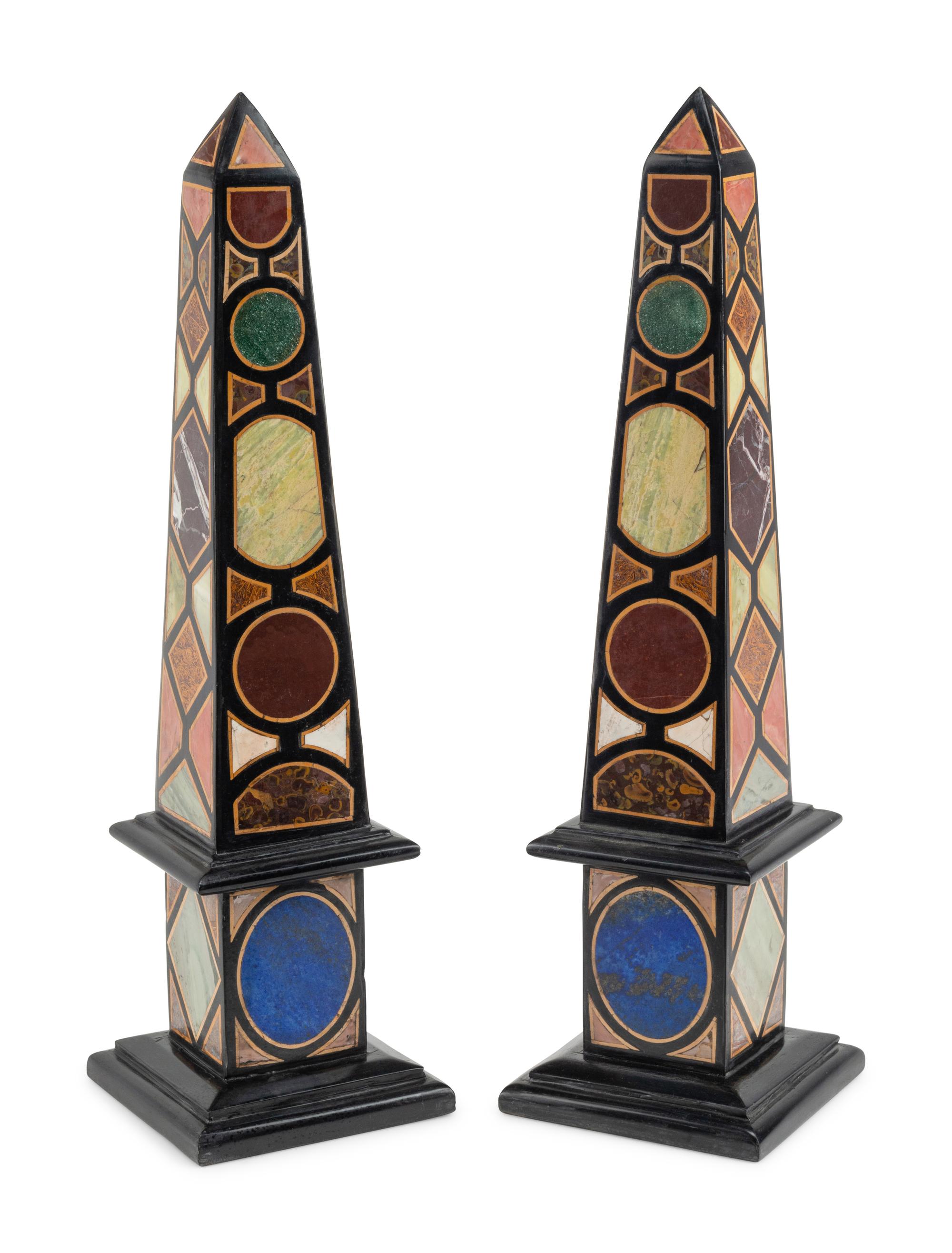 A Pair of Specimen Marble Obelisks