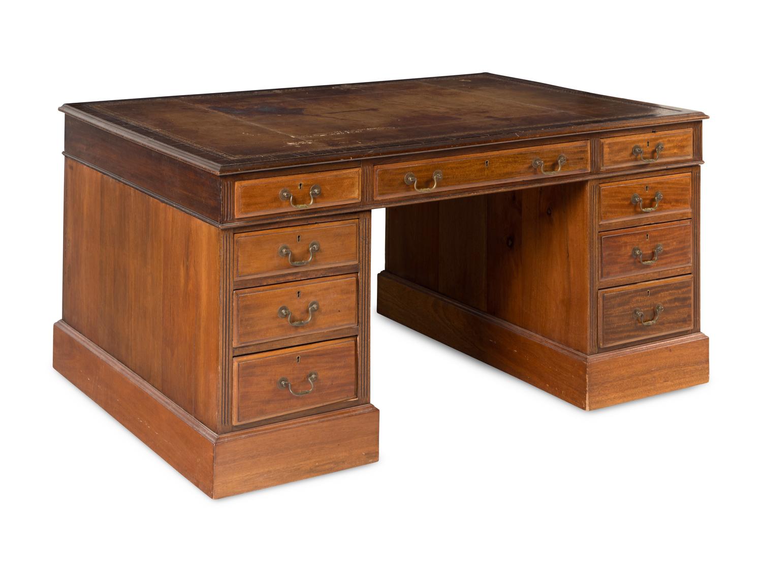 An English Mahogany Pedestal Partners Desk