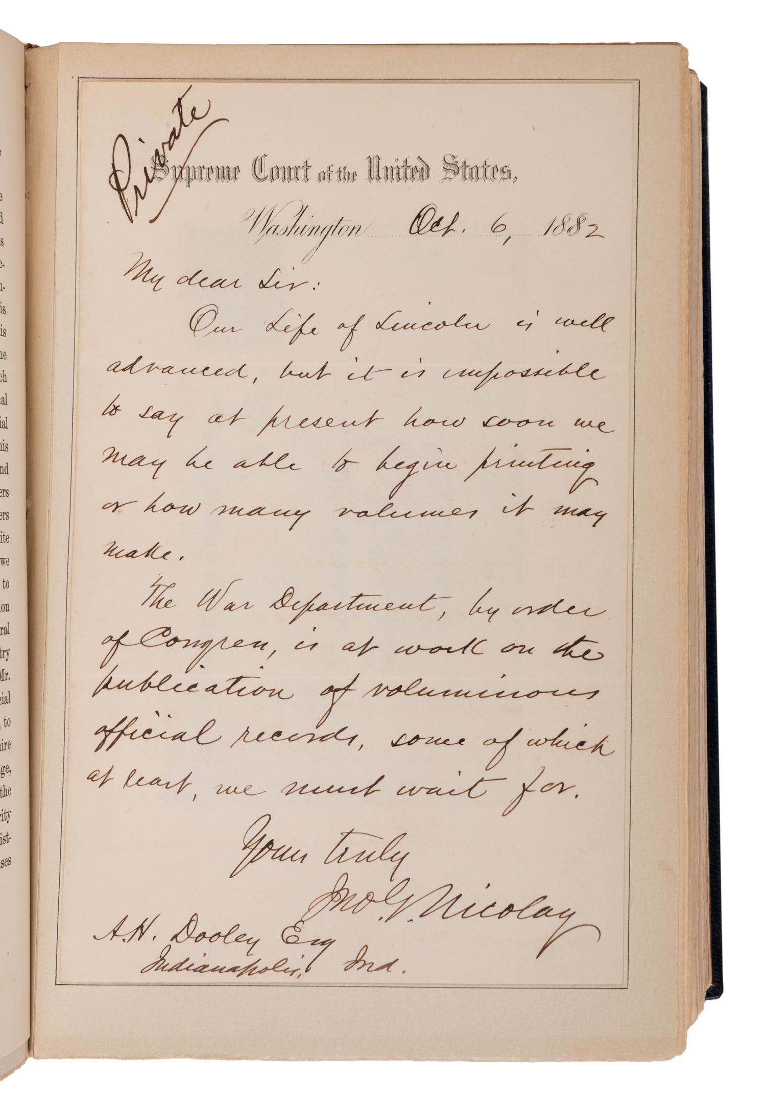 Abraham Lincoln [LINCOLN, Abraham (1809–1865)]. NICOLAY, John G. and John HAY. Abraham Lincoln: A History . New York: The Century Co., 1890.