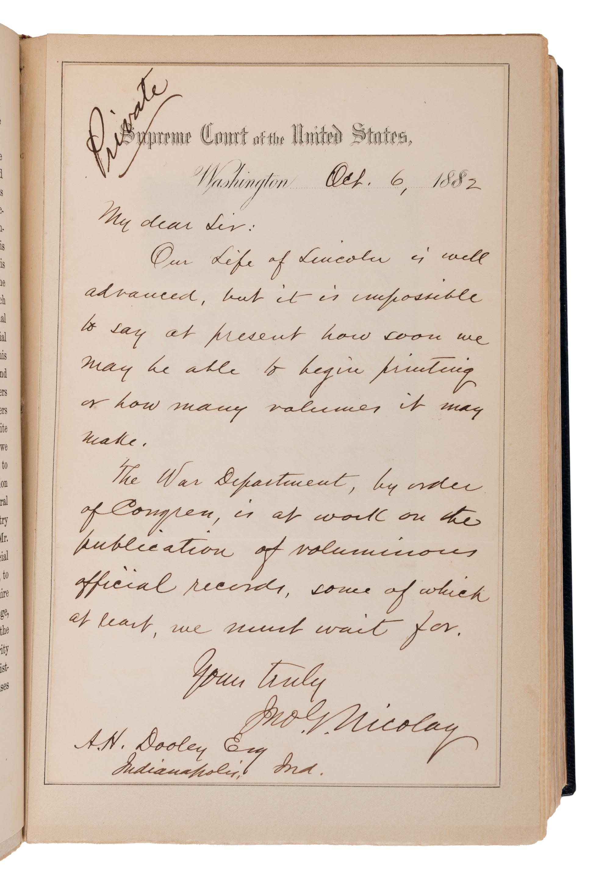 Abraham Lincoln [LINCOLN, Abraham (1809–1865)]. NICOLAY, John G. and John HAY. Abraham Lincoln: A History . New York: The Century Co., 1890.