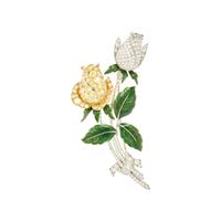 OSCAR HEYMAN, YELLOW DIAMOND, DIAMOND AND ENAMEL ROSE BROOCH
